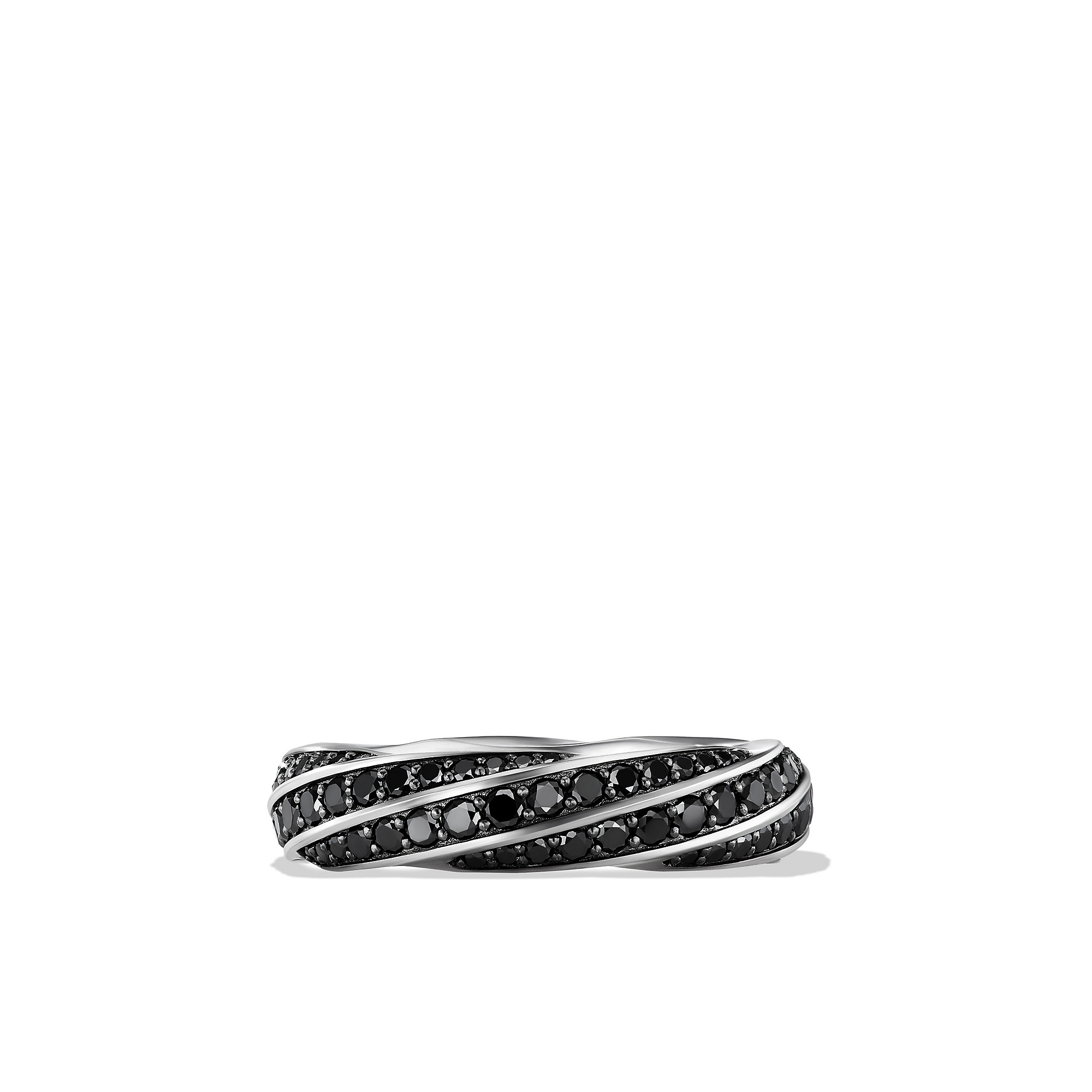 Cable Edge Band Ring in Sterling Silver with Black Diamonds