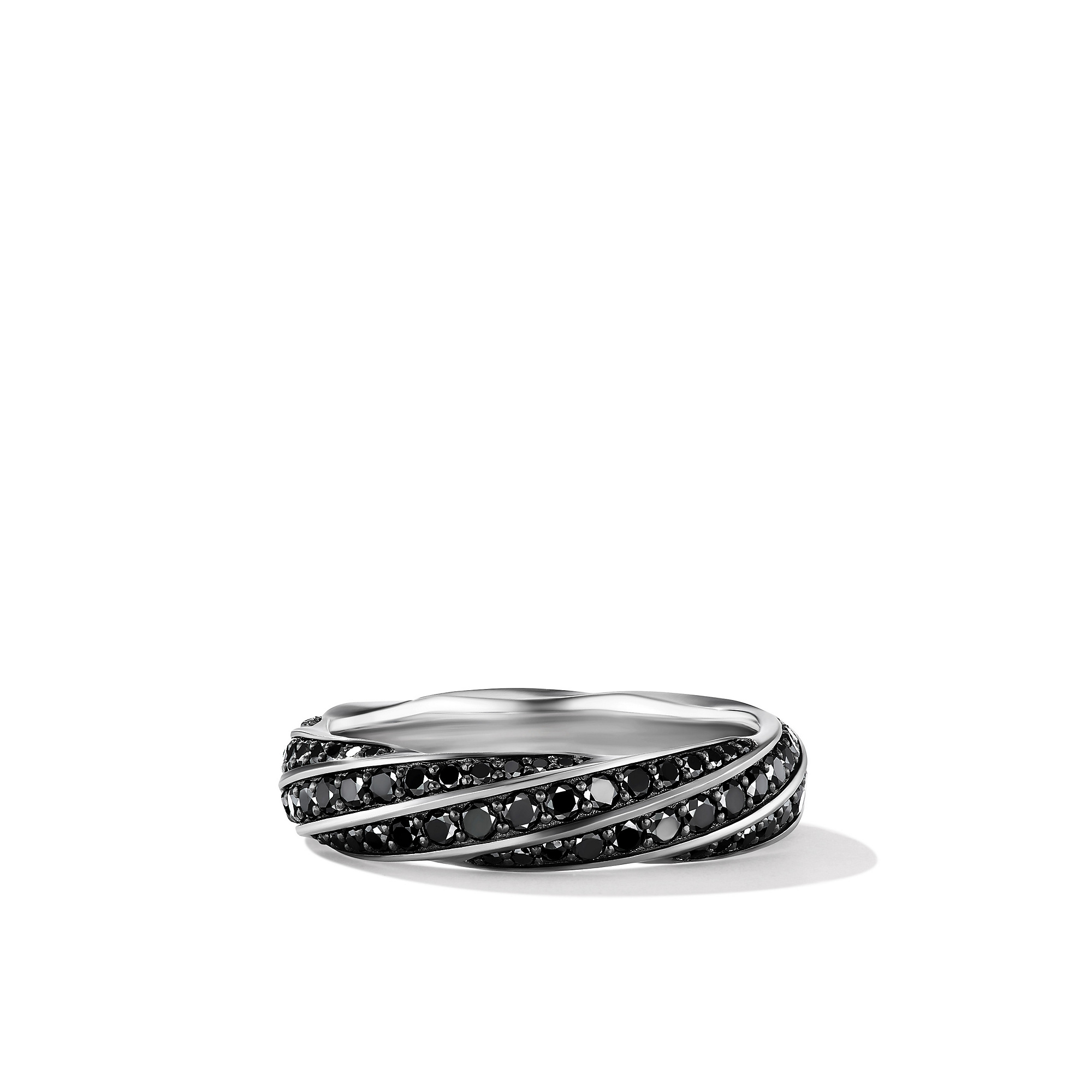 Cable Edge Band Ring in Sterling Silver with Black Diamonds