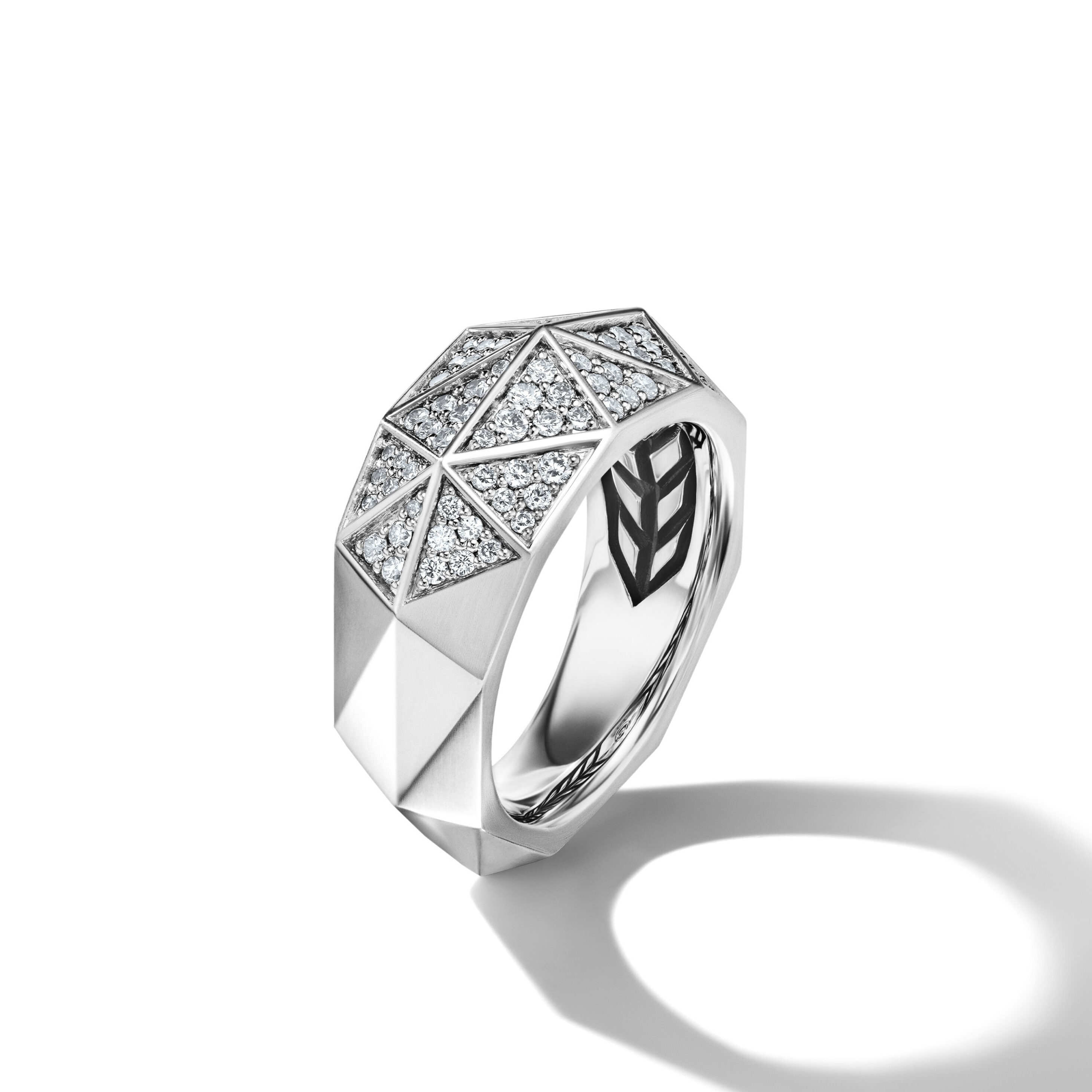 Torqued Faceted Signet Ring in Sterling Silver with Diamonds, 11.3mm