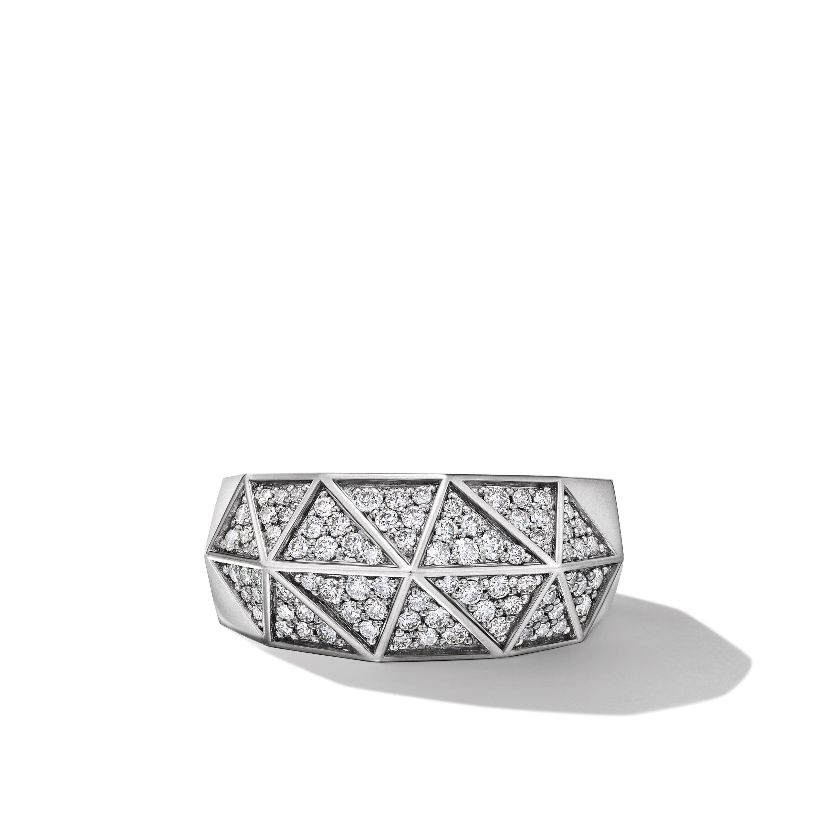 Torqued Faceted Signet Ring in Sterling Silver with Diamonds, 11.3mm
