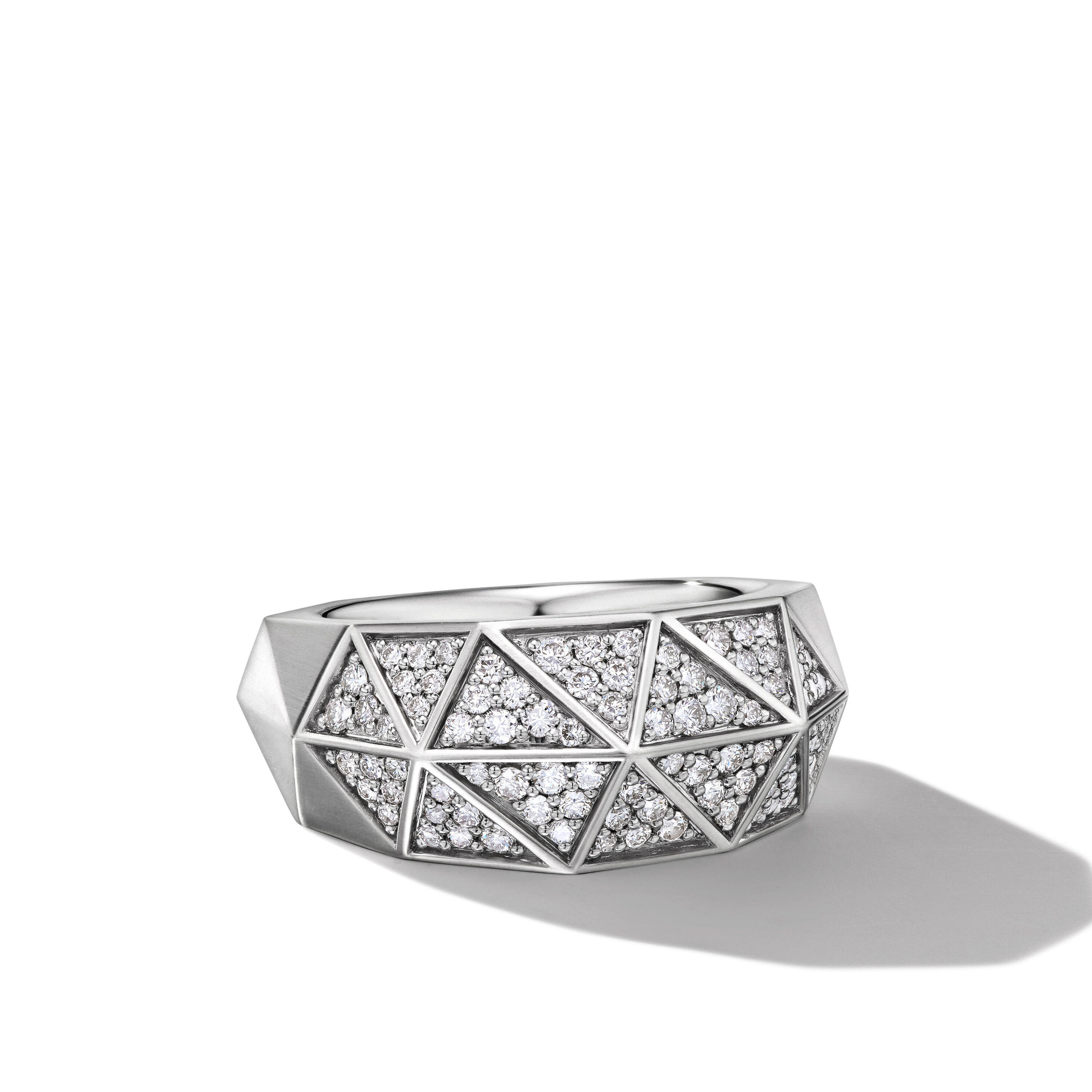 Torqued Faceted Signet Ring in Sterling Silver with Diamonds, 11.3mm