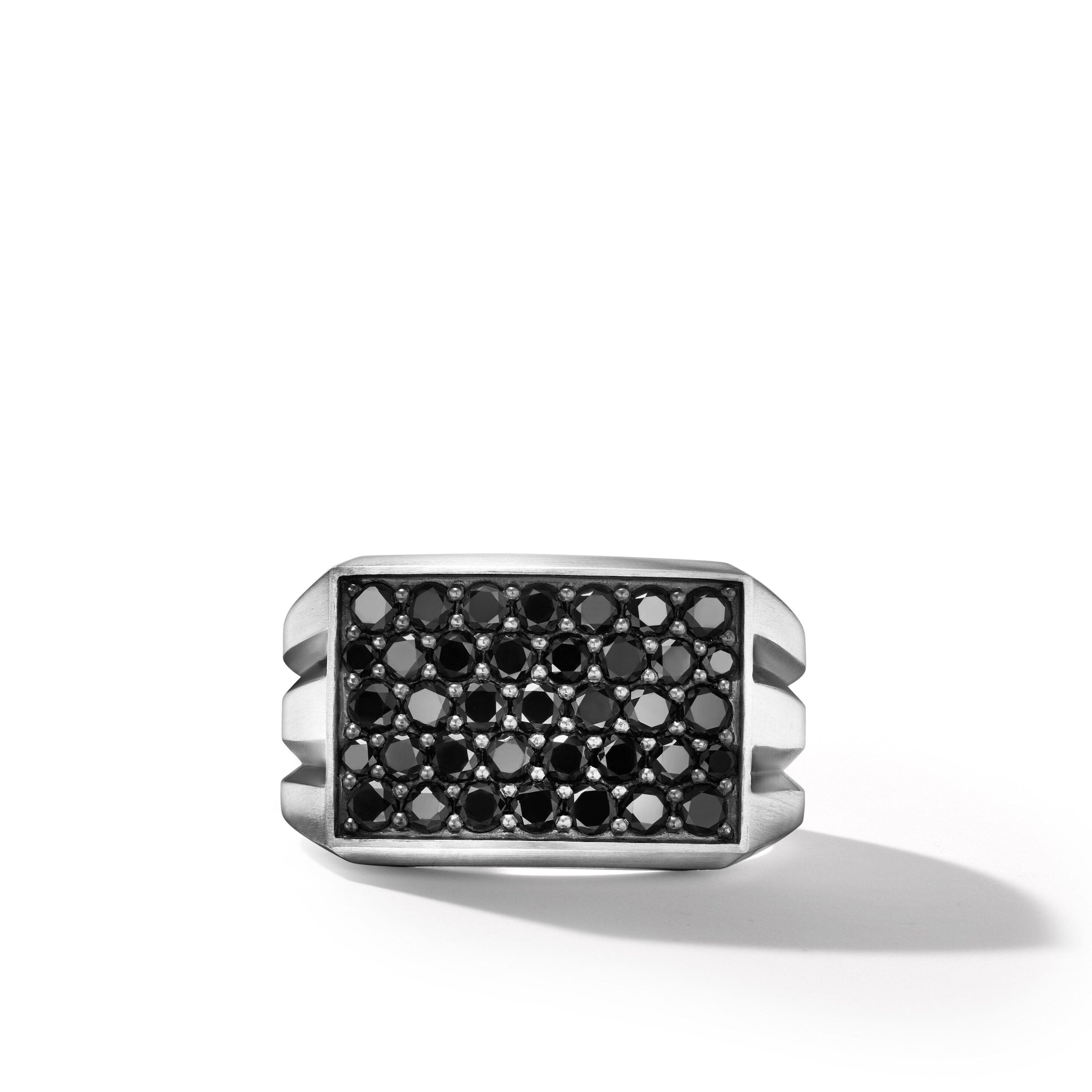 Deco Signet Ring in Sterling Silver with Black Diamonds, 14.8mm