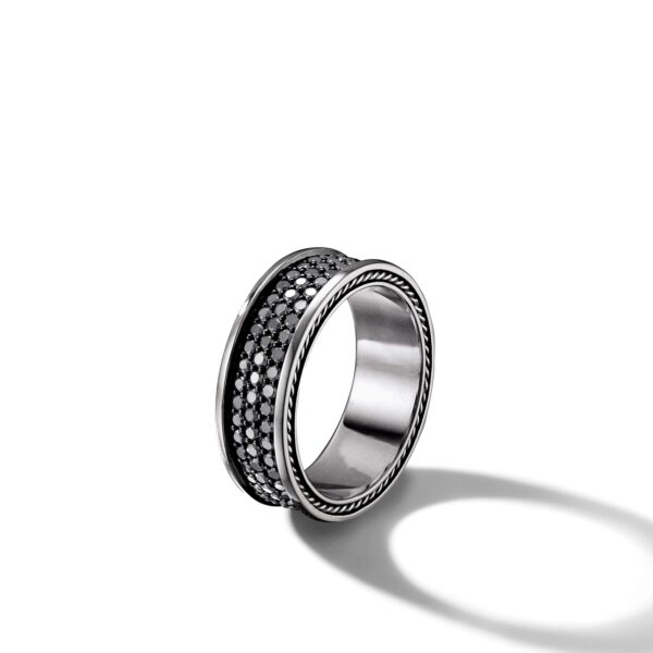 DY Helios Band Ring in 18K White Gold with Forged Carbon, 9mm - Image 3