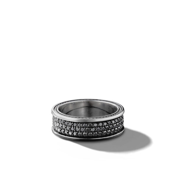 DY Helios Band Ring in 18K White Gold with Forged Carbon, 9mm