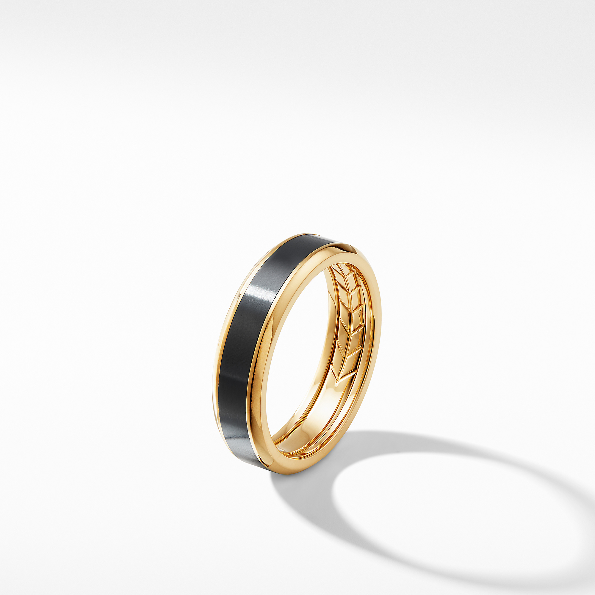 Beveled Band Ring in 18K Yellow Gold with Black Titanium