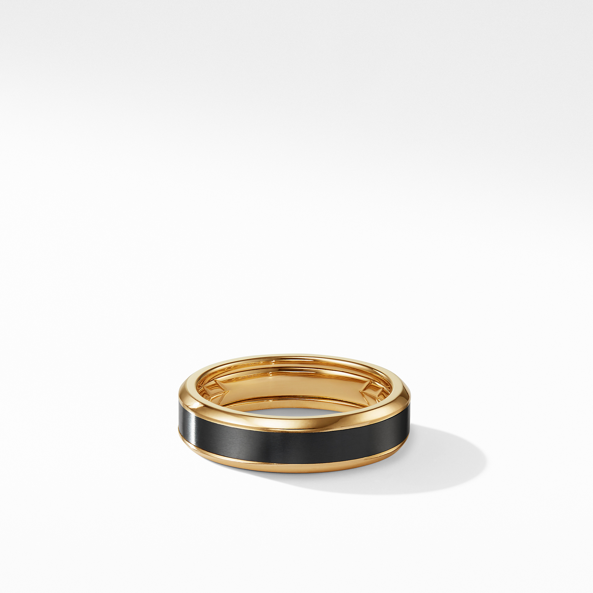 Beveled Band Ring in 18K Yellow Gold with Black Titanium, 6mm