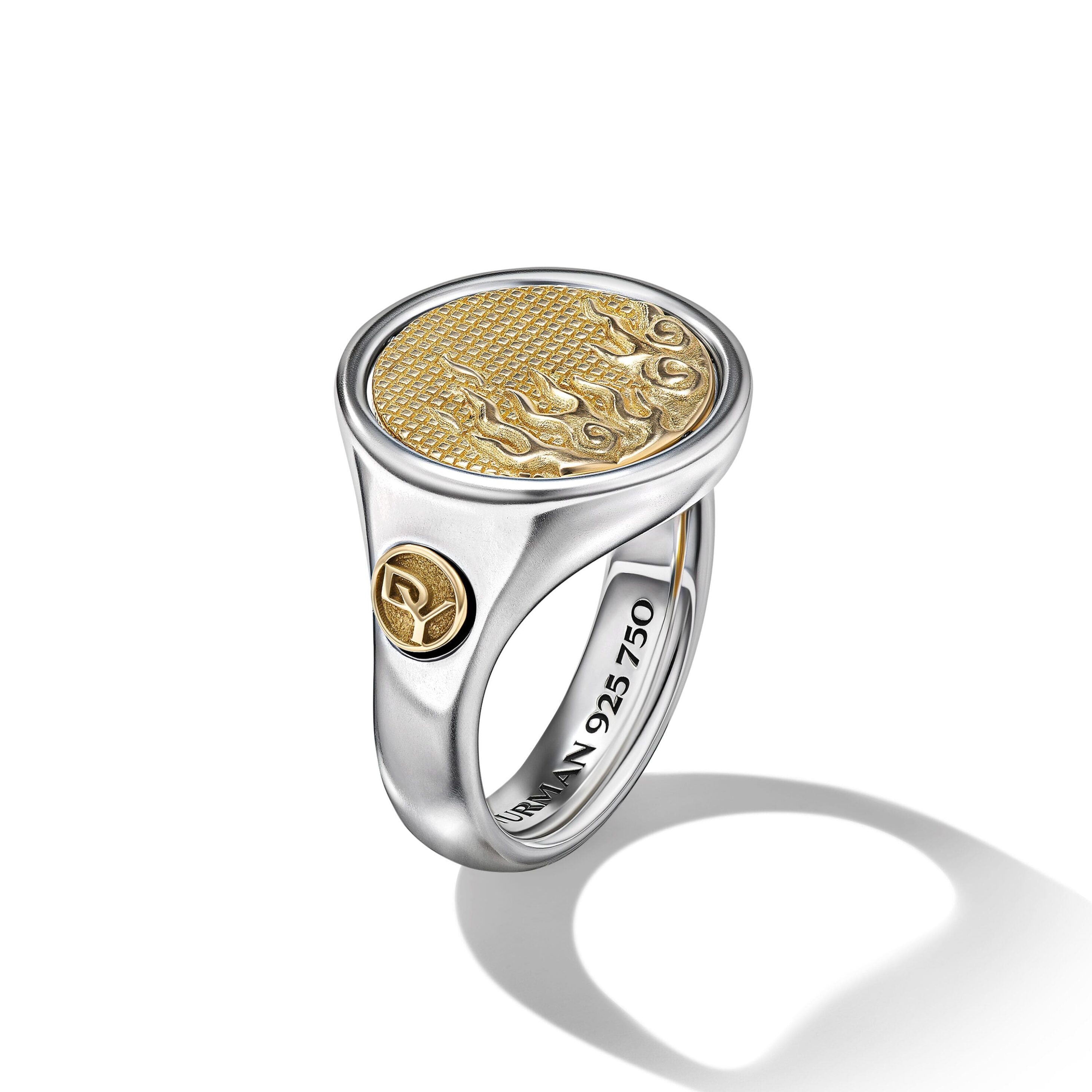 Water and Fire Duality Signet Ring in Sterling Silver with 18K Yellow Gold