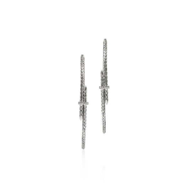 Spear Hoop Earring, Sterling Silver, Diamonds, 77MM - Image 2