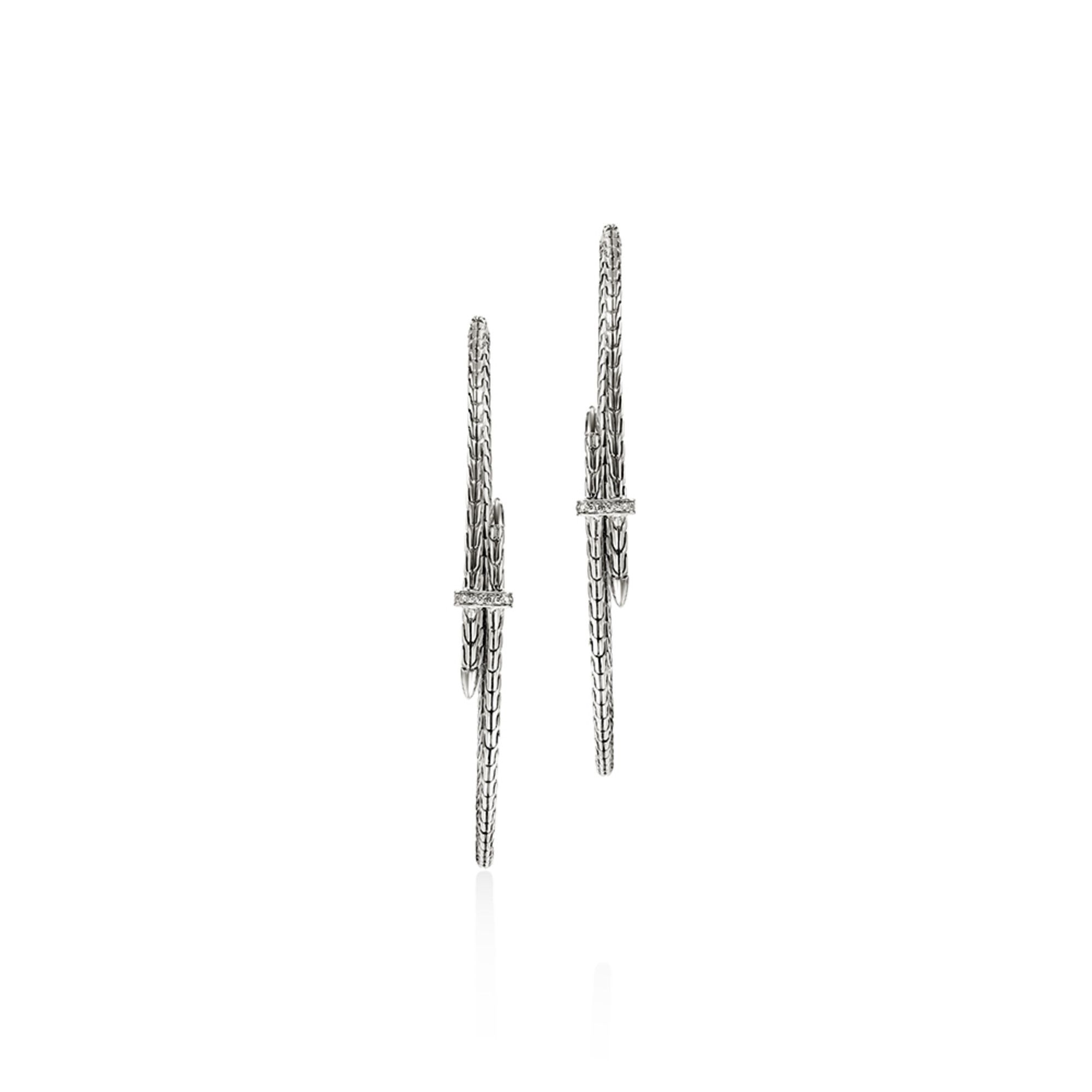 Spear Hoop Earring, Sterling Silver, Diamonds, 77MM
