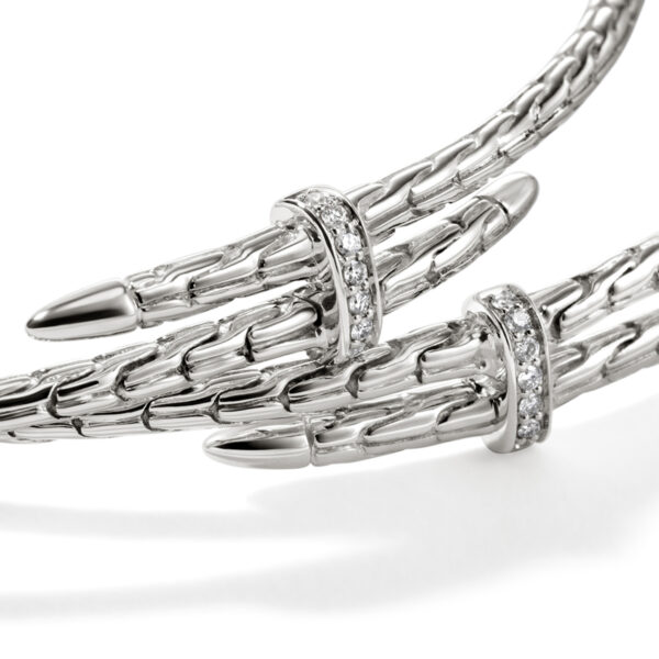 Spear Hoop Earring, Sterling Silver, Diamonds, 77MM - Image 3