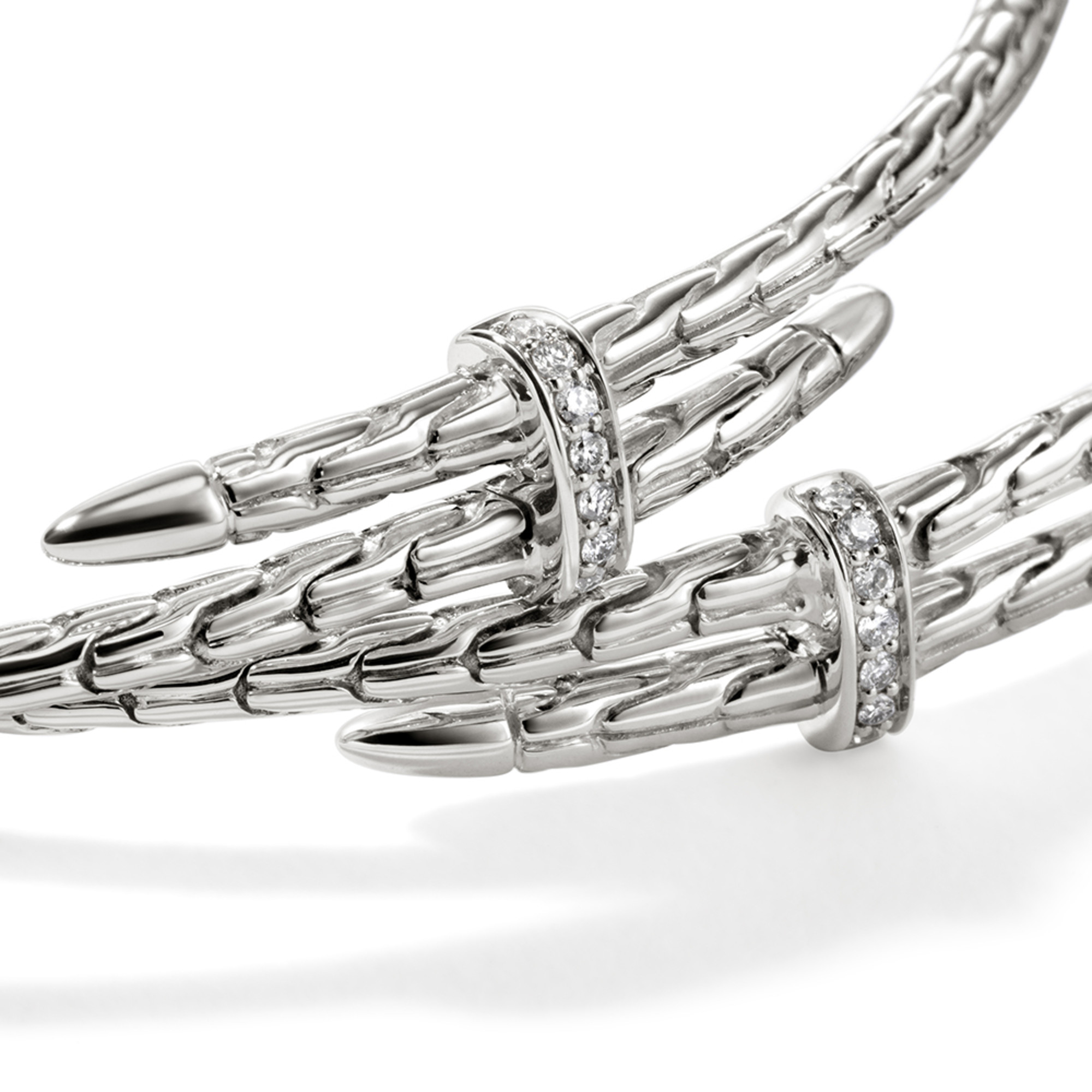 Spear Hoop Earring, Sterling Silver, Diamonds, 77MM