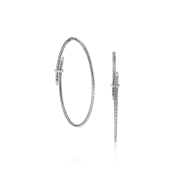 Spear Hoop Earring, Sterling Silver, Diamonds, 77MM - Image 4