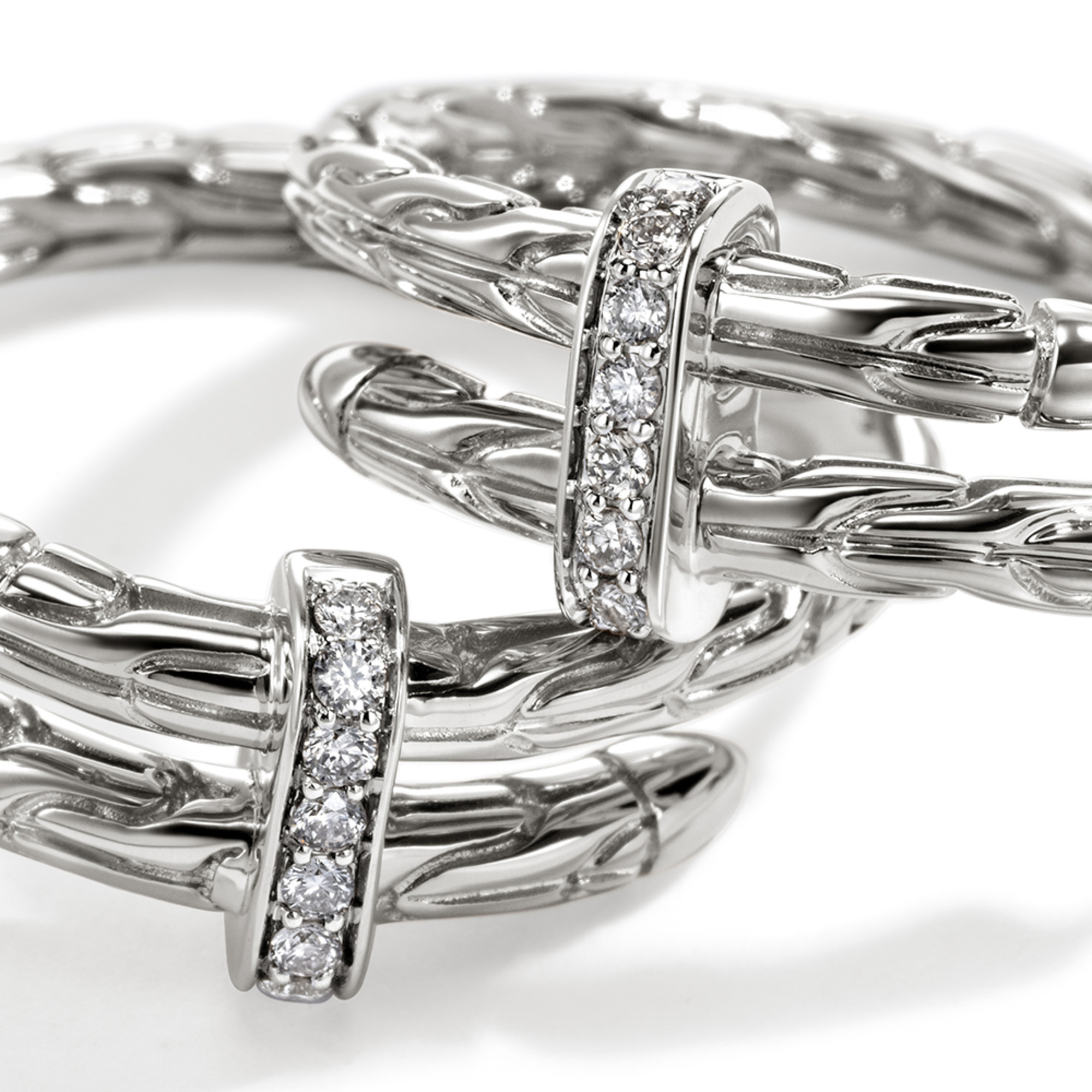 SpearJohn Hardy Sterling Silver Spear Silver Diamond Pavé Hoop Earrings - Image 3