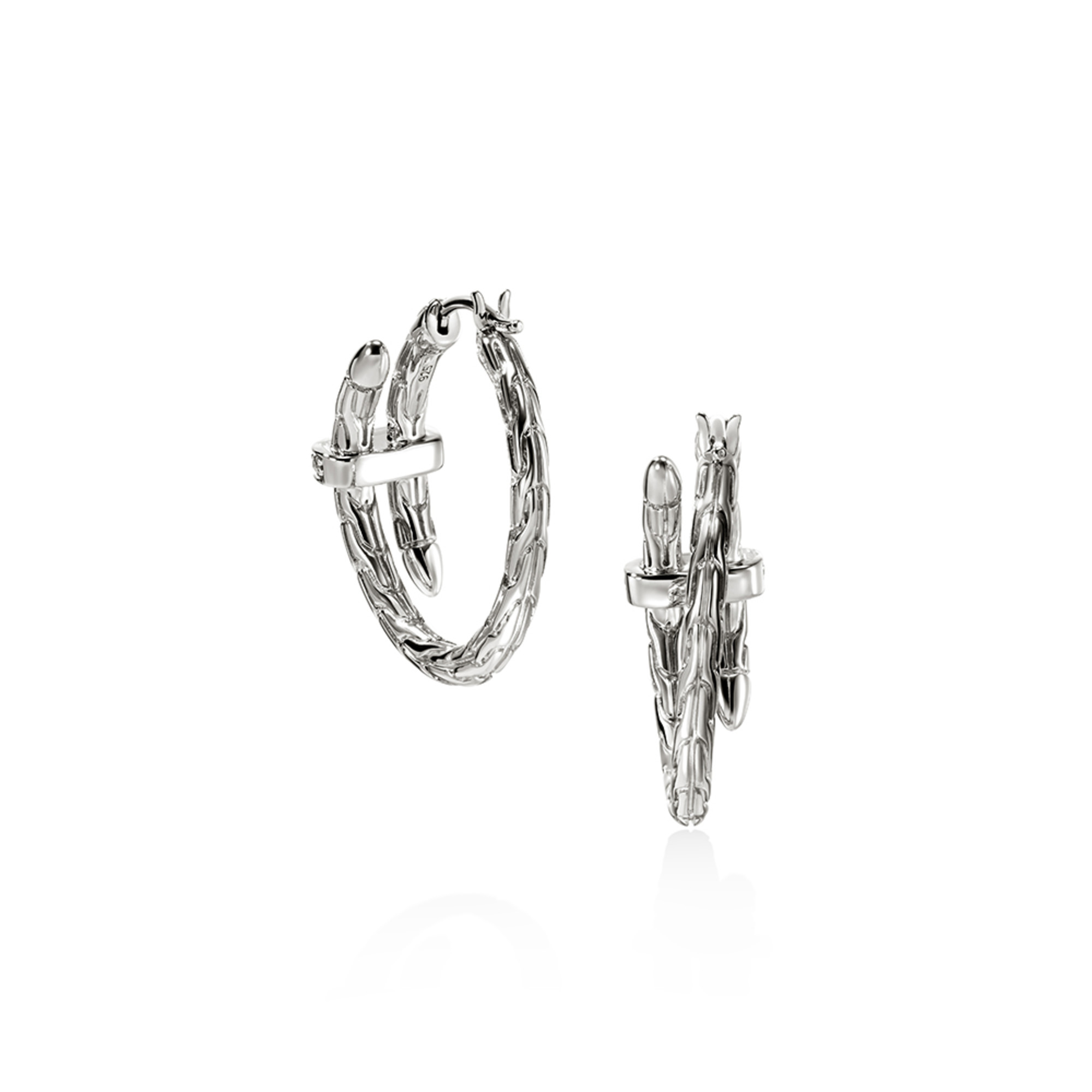 SpearJohn Hardy Sterling Silver Spear Silver Diamond Pavé Hoop Earrings - Image 4