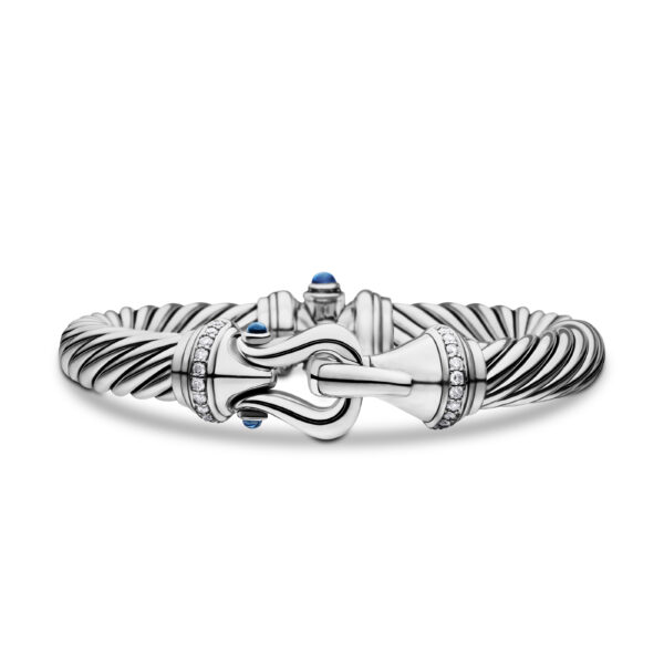 Buckle Classic Cable Bracelet in Sterling Silver with Hampton Blue Topaz and Diamonds, 9mm