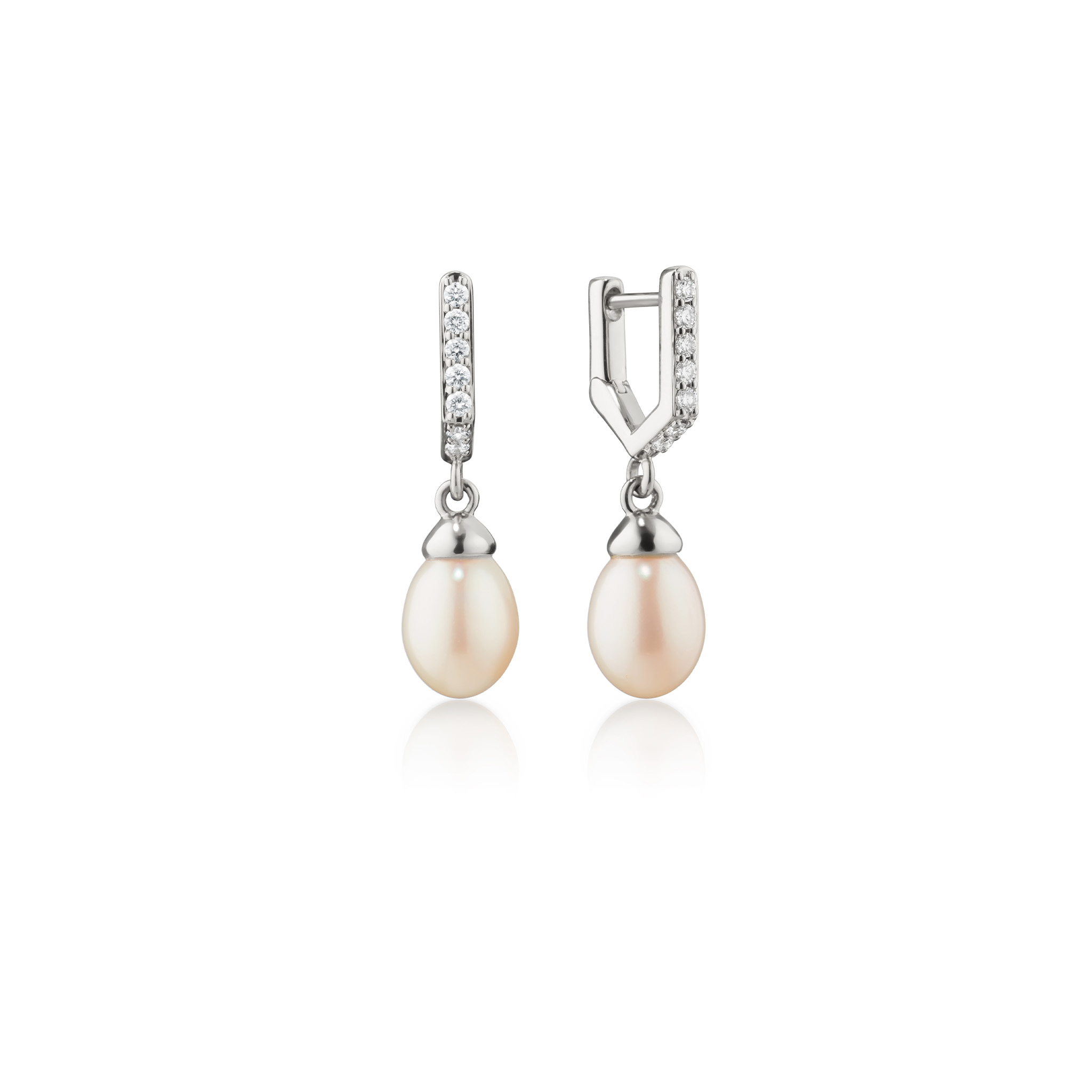 SS Sapphire & Pearls Infinity Huggie Drop Earrings
