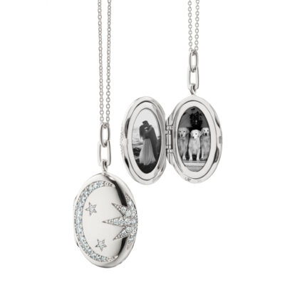 SS with Sapphires Galaxy Locket Necklace