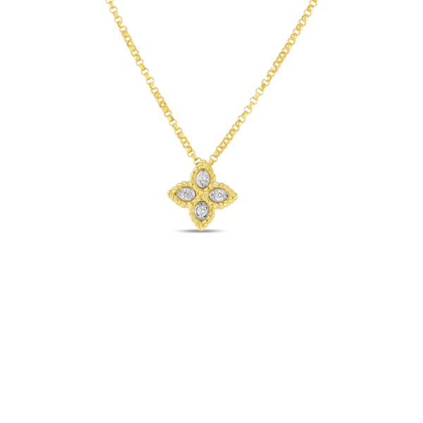 18K GOLD PRINCESS FLOWER SMALL DIAMOND NECKLACE - Image 2