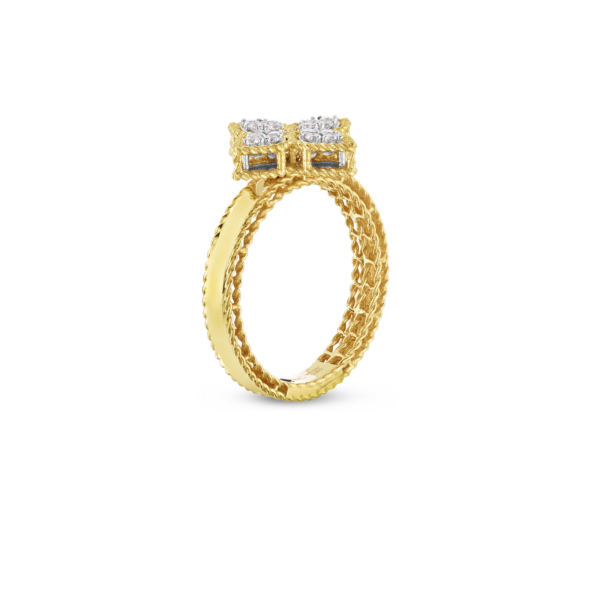 18K YELLOW/WHITE GOLD PRINCESS FLOWER MEDIUM DIAMOND RING - Image 2