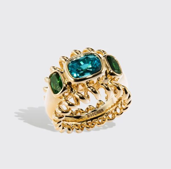 Jumbo Blue Zircon & Tsavorite Slinkee Icon Ring