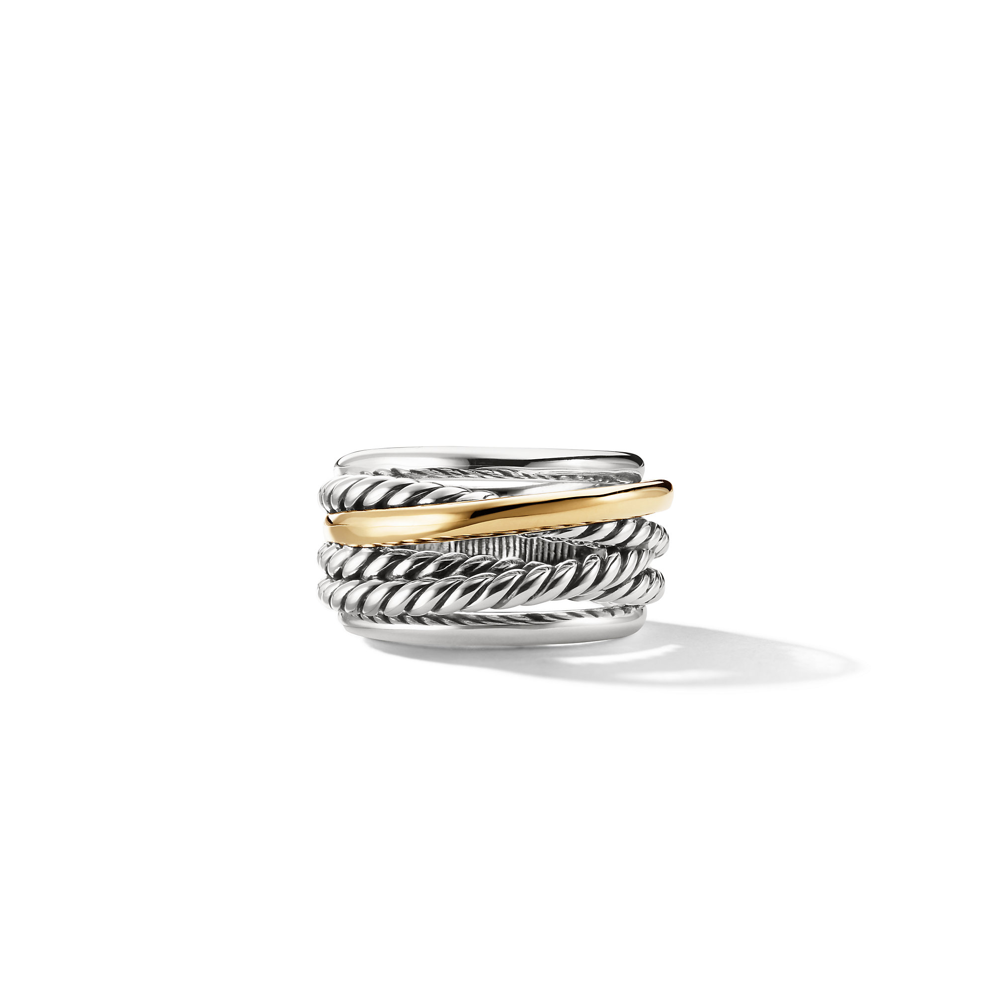 Crossover Ring in Sterling Silver with 14K Yellow Gold