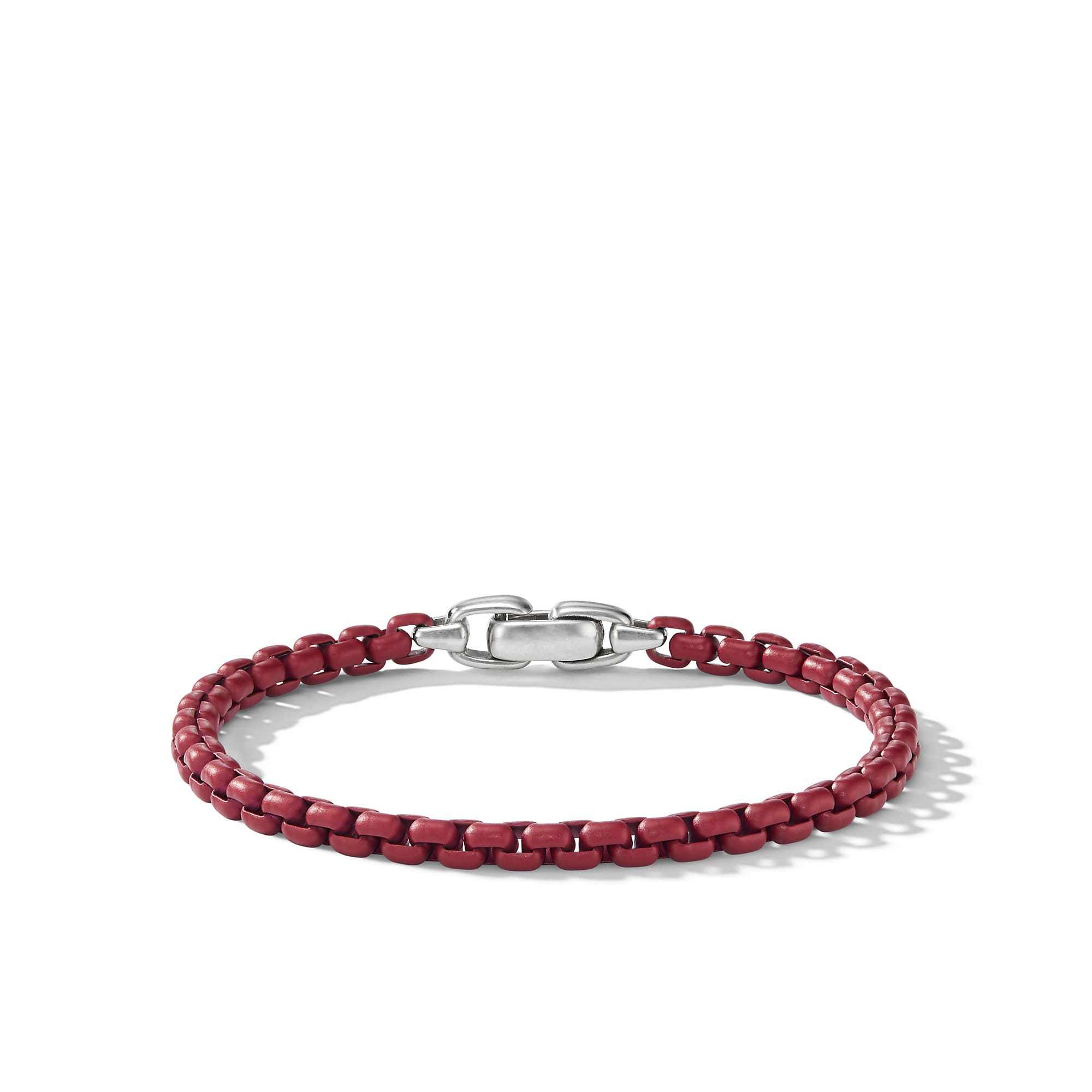 Box Chain Bracelet in Sterling Silver with Burgundy Stainless Steel, 5mm