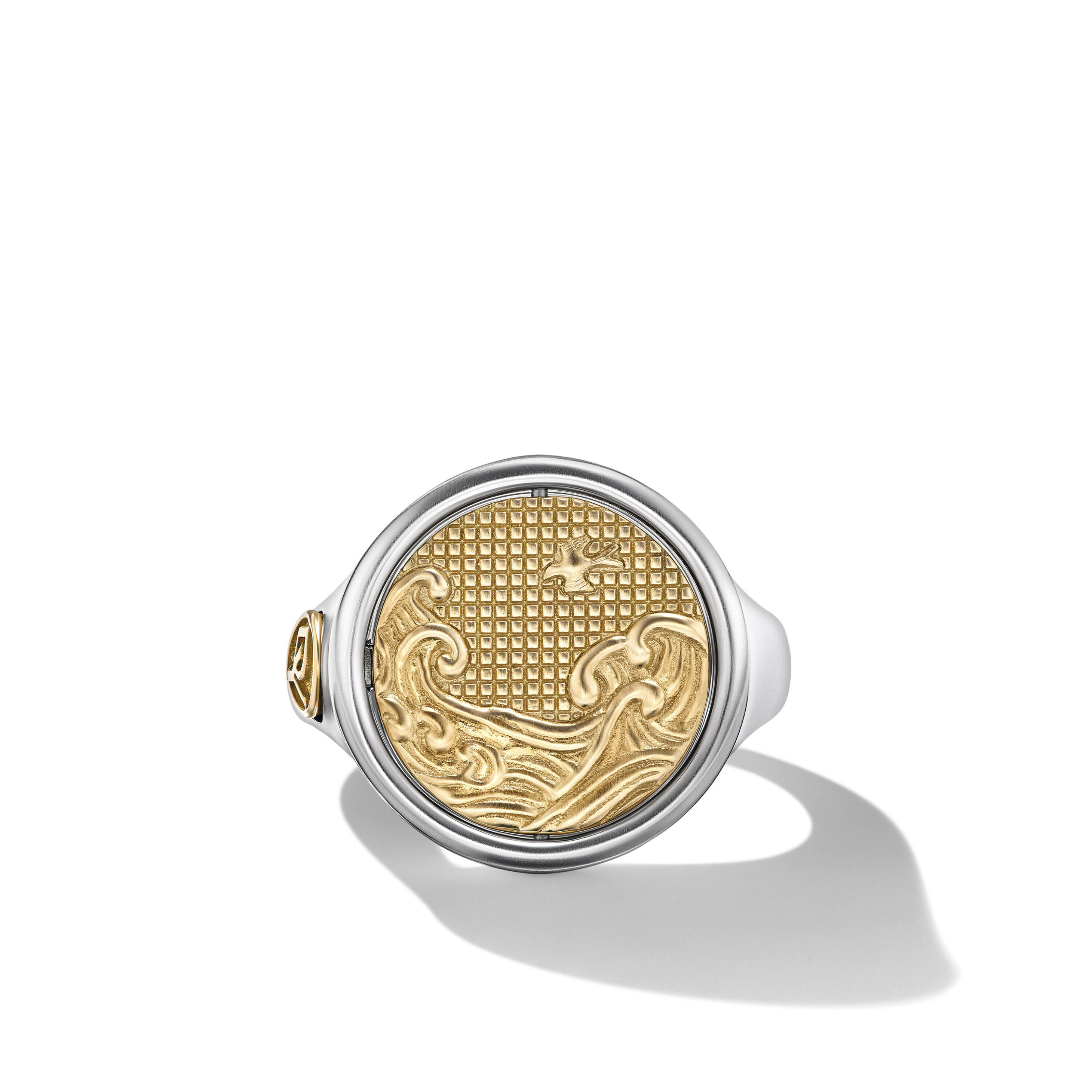 Water and Fire Duality Signet Ring in Sterling Silver with 18K Yellow Gold