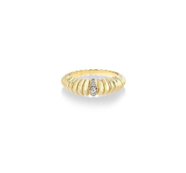 Fluted Crescent Ring with Diamond Pave