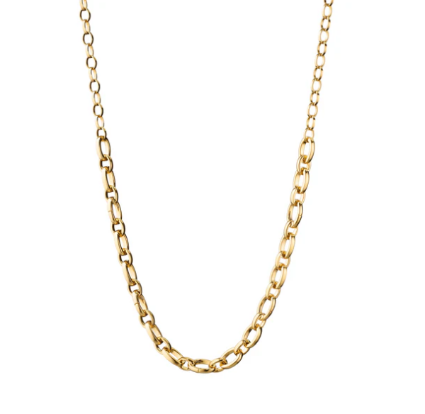 "Audrey" Link Charm Necklace in 18K Yellow Gold