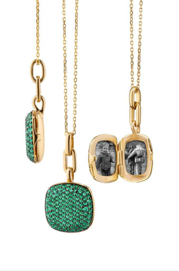 Slim "Rae" Locket Necklace With Emeralds