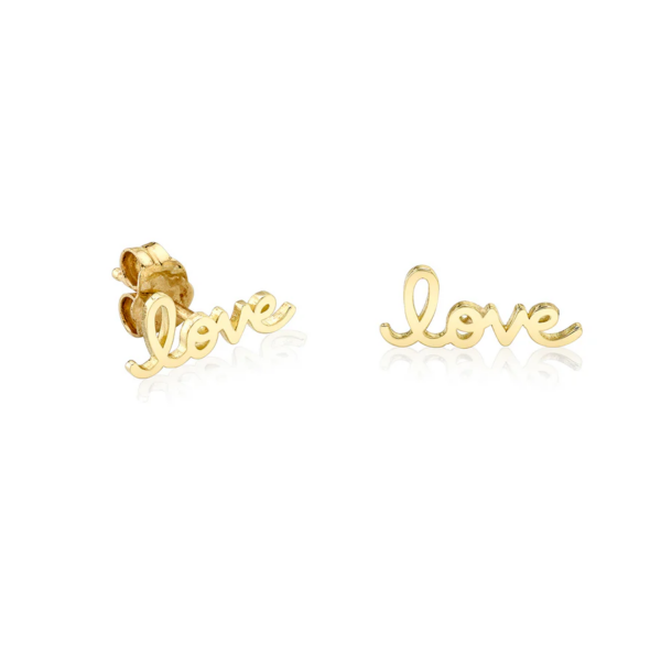 Sydney Evan 14k Yellow Gold Pure Gold Tiny Love Script Stud