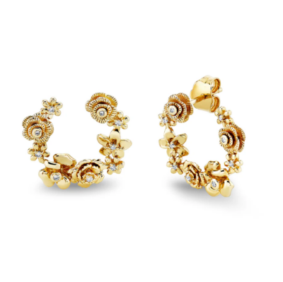 Gold & Diamond Flower Cluster Wrap Earrings