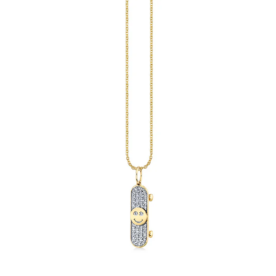 Kids Collection Gold & Diamond Happy Face Skateboard Necklace