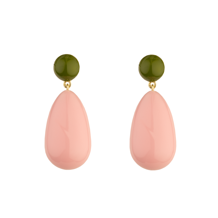 Large Green and Light Pink Blend Drop Earrings