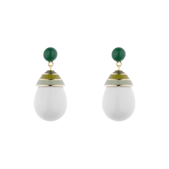 Mini Colourful White Drop with Green Stripped Earrings