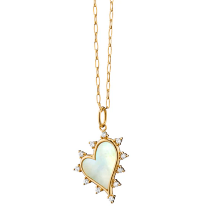Mother of Pearl Heart Necklace with Diamonds