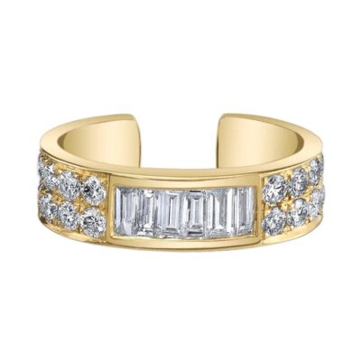 18K GOLD BAGUETTE AND ROUND DIAMOND EAR CUFF