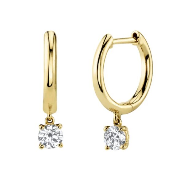 18K GOLD HUGGIES WITH ROUND DIAMOND DROPS