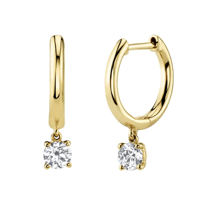 18K GOLD HUGGIES WITH ROUND DIAMOND DROPS