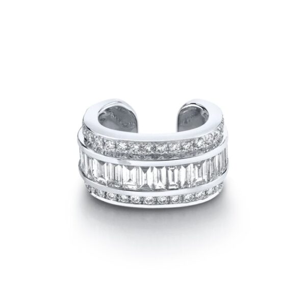 SINGLE 18K WHITE GOLD STACKED DIAMOND EAR CUFF