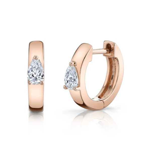 18KRG HUGGIES WITH PEAR DIAMOND CENTER