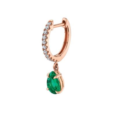 18KRG SINGLE DIAMOND HUGGIE WITH PEAR-SHAPED EMERALD DROP