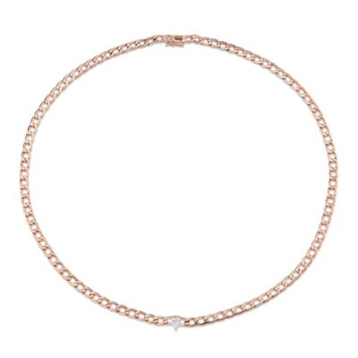18KRG CHAIN LINK CHOKER WITH PEAR DIAMOND CENTER