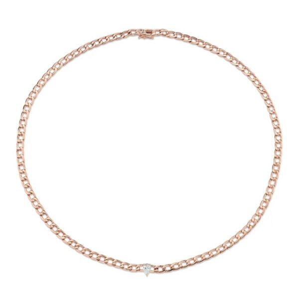 18KRG CHAIN LINK CHOKER WITH PEAR DIAMOND CENTER