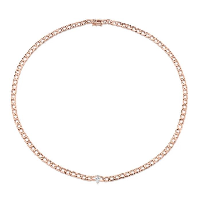 18KRG CHAIN LINK CHOKER WITH PEAR DIAMOND CENTER