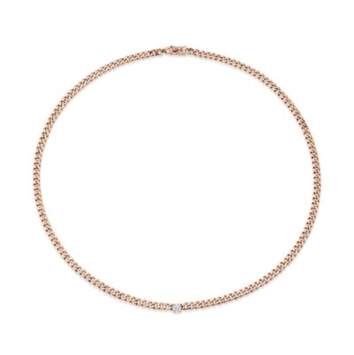 18KRG CUBAN LINK NECKLACE WITH ROUND DIAMOND CENTER