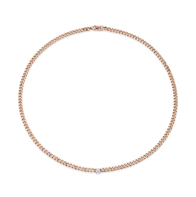 18KRG CUBAN LINK NECKLACE WITH ROUND DIAMOND CENTER