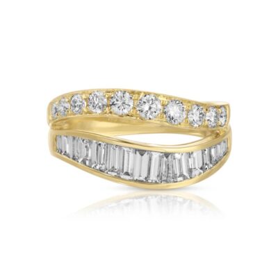 18k GOLD TWO ROW WAVE DIAMOND RING SIZE 6