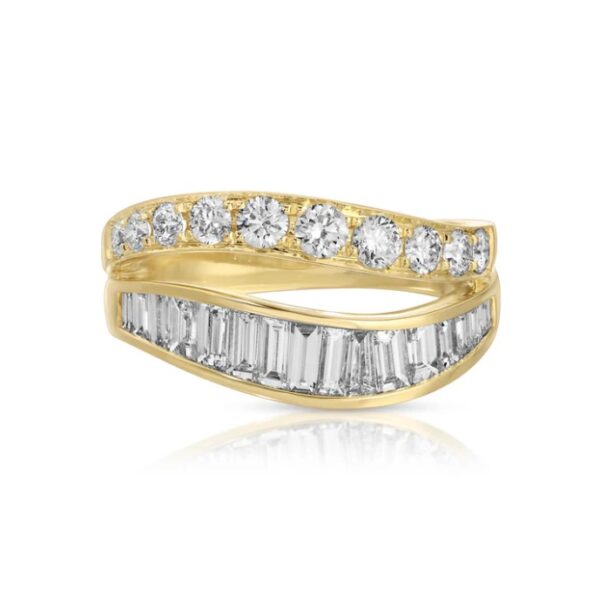 18k GOLD TWO ROW WAVE DIAMOND RING SIZE 6