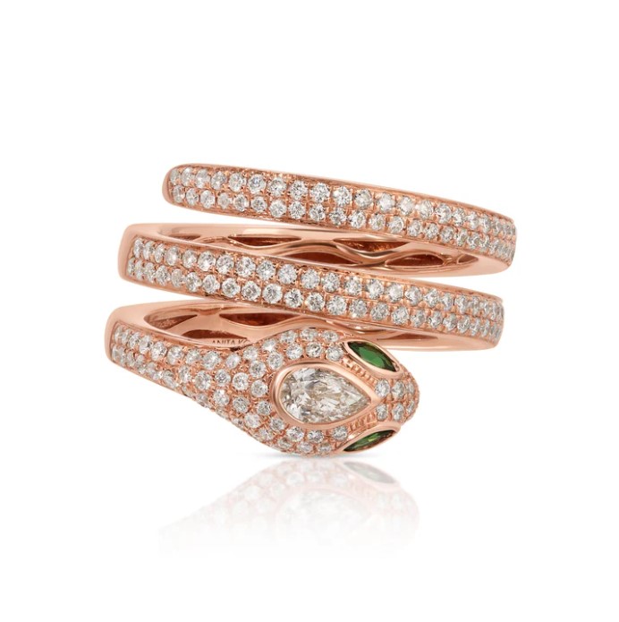 18KRG DIAMOND PAVE SNAKE COIL RING SIZE 6.5
